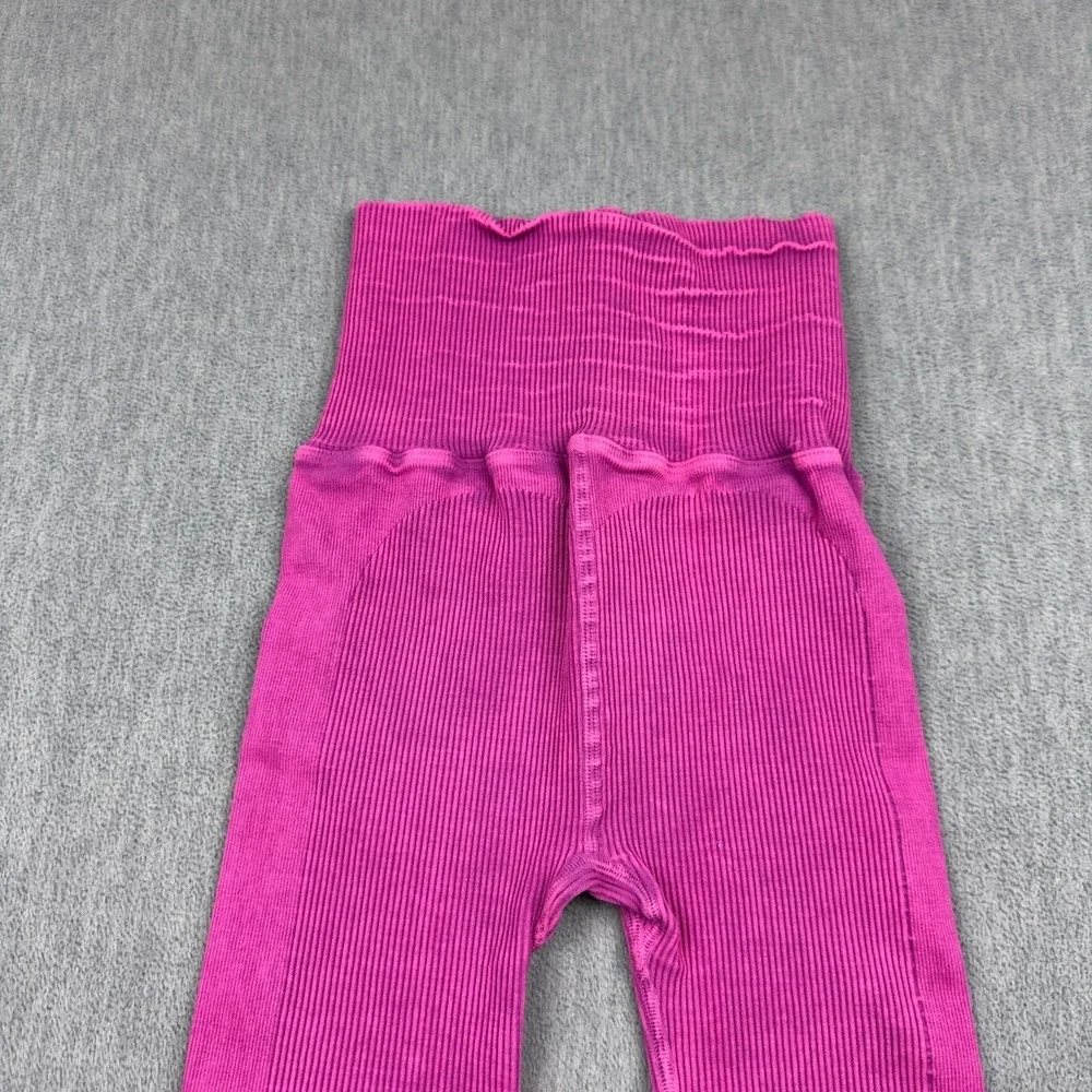 Free People FP Movement Leggings Womens XS Pink Ribbed Seamless High Rise Gym‎